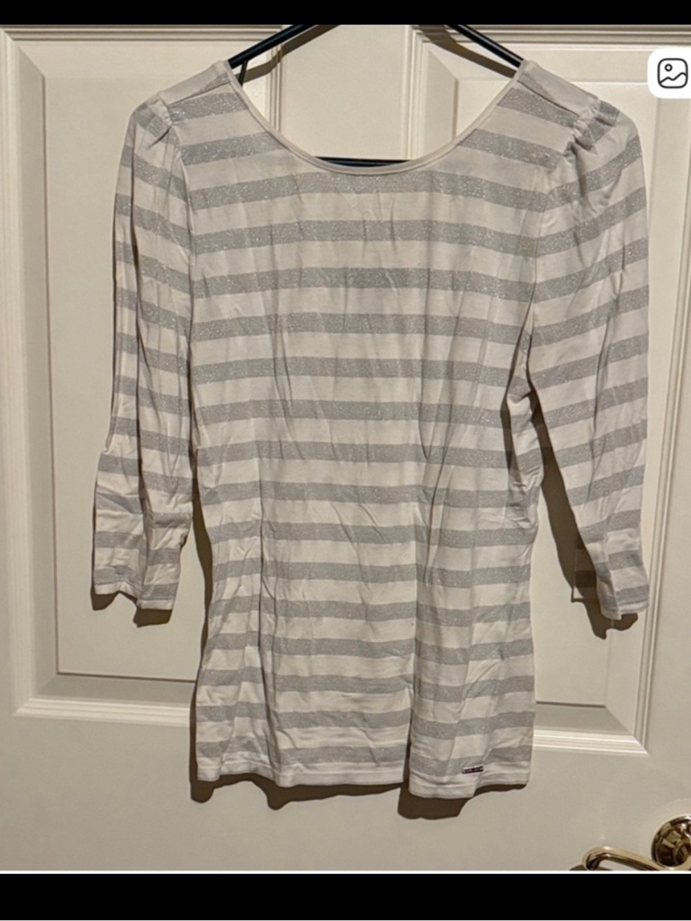 White House Black Market Ivory and Silver Shimmer Holiday Top